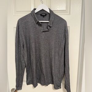 Express Men's Charcoal Long Sleeve Polo Shirt